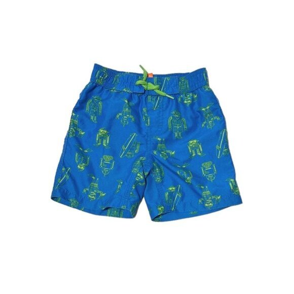 Joe Fresh Toddler Boys Robot Print Swim Shorts Blue - Picture 1 of 3